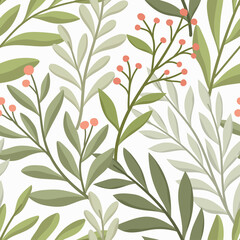 Vector hand drawn leaves seamless pattern. Abstract trendy floral background. Repeatable texture.