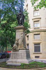 Fototapeta na wymiar Barcelona, Spain - May 11, 2021. Rafael Casanova is a sculptural monument located in the Ronda de San Pedro in Barcelona, in the Ensanche district.
