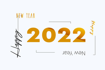 2022 Happy New Year design for banner, greeting card, poster, holiday cover, header. Realistic gold number 2022 with line. Modern calligraphic text in the vector illustration. 