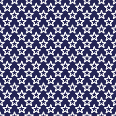 White small stars isolated on dark blue background. Cute starry seamless pattern. Vector simple flat graphic illustration. Texture.