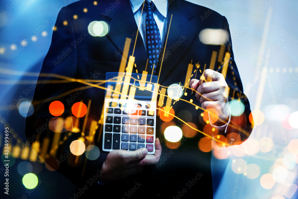 Poster financial data of stock market in term of a digital prices on led display. a number of daily market 