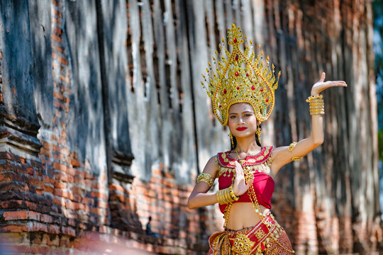 Beautiful girl with costume apsara from cambodia concept, Identi