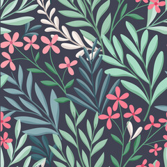 Vector floral seamless pattern. Hand drawn flowers illustration. Repeatable background.