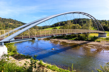 Panoramic view of Muszyna town park located on left bank of Poprad river, Beskid Sadecki Mountains, Poland