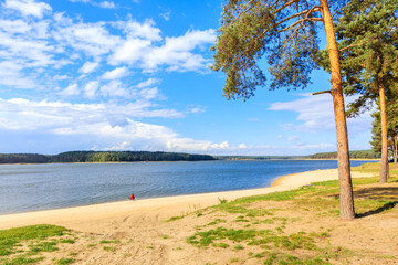 Beautiful sandy beach at Chancza lake in Swietokrzyskie region in central Poland