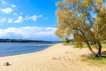 Fototapeta na wymiar Beautiful sandy beach at Chancza lake in Swietokrzyskie region in central Poland