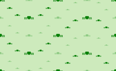 Seamless pattern of large and small green mother's day symbols. The elements are arranged in a wavy. Vector illustration on light green background