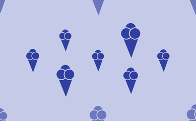 Seamless pattern of large isolated blue ice cream balls symbols. The pattern is divided by a line of elements of lighter tones. Vector illustration on light blue background