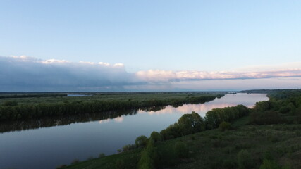 View of the Oka River and floodplains on a quiet spring evening