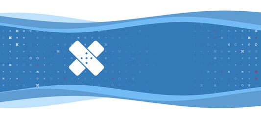 Blue wavy banner with a white adhesive plaster symbol on the left. On the background there are small white shapes, some are highlighted in red. There is an empty space for text on the right side