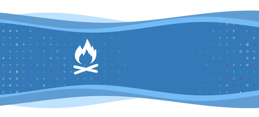 Blue wavy banner with a white bonfire symbol on the left. On the background there are small white shapes, some are highlighted in red. There is an empty space for text on the right side