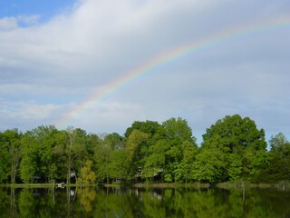 Rainbow over pond