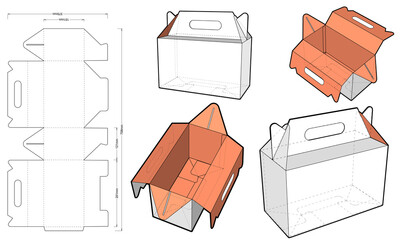 Cake Box with handle and Die-cut Pattern. The .eps file is full scale and fully functional. Prepared for real cardboard production.
