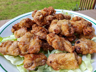 A plate full of karage fried chicken
