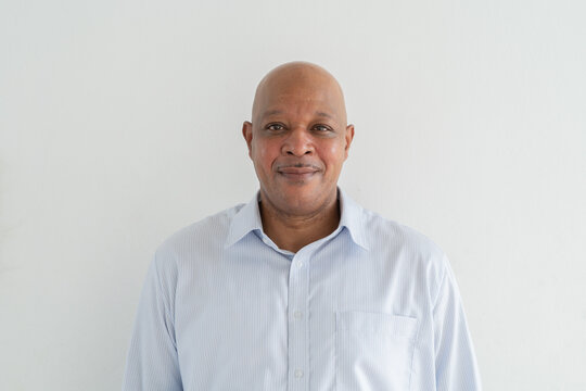 Portrait Of Happy Smiling Senior Old Elderly Business Black African American Man Person Standing Isolated On White Background.