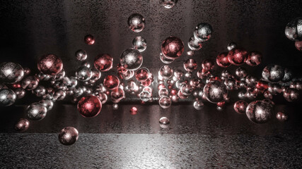 metal spheres on a dark background. 3d render illustration