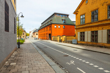 Beautiful landscape view, old street buildings of Uppsala, Sweden, Europe. Tourism concept.