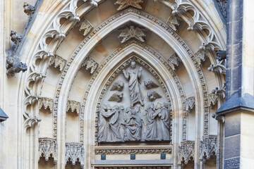 Elements of the facade of the cathedral Rotunda of St. Vitus of Prague Castle. Czech Republic, Prague