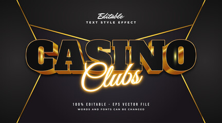Luxury Black and Gold Casino Text with Embossed and Neon Effect. Editable Text Style Effect