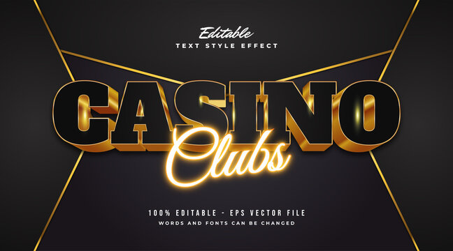 Luxury Black And Gold Casino Text With Embossed And Neon Effect. Editable Text Style Effect