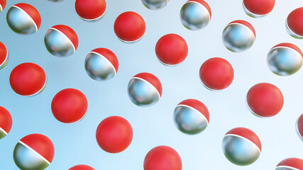 background from rows of red-silver spheres. abstract composition 3d render illustration