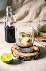 Bartender set cocktail with elderberry syrup