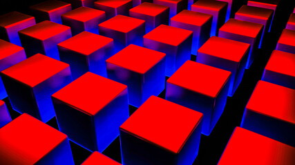 background of smooth cubes with red and blue edges. 3d render illustration