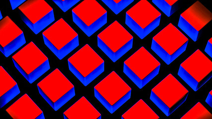 background of smooth cubes with red and blue edges. 3d render illustration