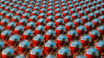 Fototapeta premium segmented silvery-red spheres. abstract three-dimensional background. 3d render illustration
