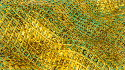 yellow metal wave background with texture. abstraction. 3d render illustration