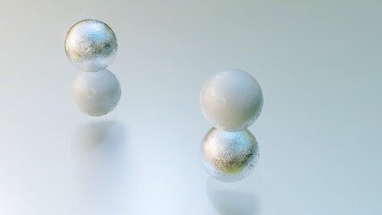 white and silver spheres one on top of the other. abstract composition. 3d render illustration