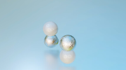 white and silver spheres one on top of the other. abstract composition. 3d render illustration