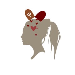 Girl's head with Greek letter Psi. Relationship and psychology logo isolated on white. Psychotherapy concept. Woman Psychology or skills symbol. 