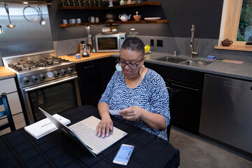 African American woman shopping online