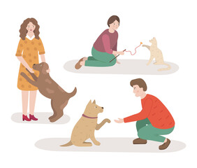 Set with pets and owners