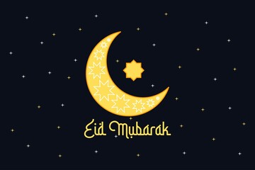 Happy Eid Mubarak on dark background vector illustration. Moon symbol for the festival background. 