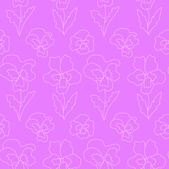 Obraz premium Spring flowers Pansies. Hand-drawn botanical illustration. Girly pink seamless vector pattern. Design for fabric, paper, covers
