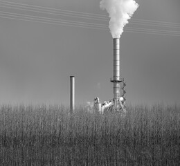 smoking chimney of a factory against sky in Germany