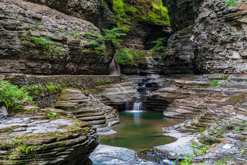 Minnehaha Falls and Pools of Water in Watkins Glen State Park