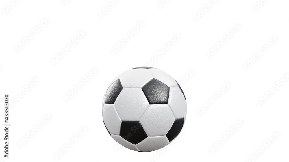 Poster realistic 3d animation of the textured soccer ball rolls in and out of the camera rendered in uhd wi