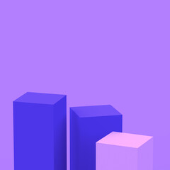 Abstract 3d purple violet and white cubes square podium minimal studio background.