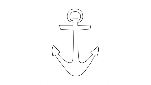 Self drawing animation of anchor. White background. Line art.