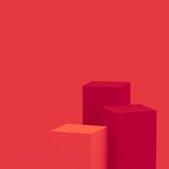Abstract 3d red cubes square podium minimal studio background.
