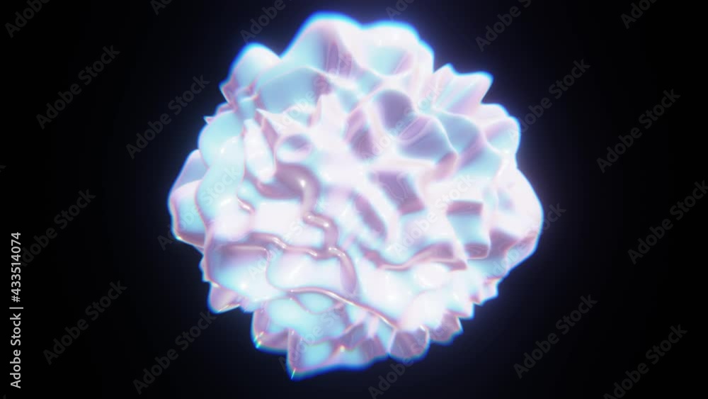 Poster seamless looping 3d animation of the abstract morphing iridescent white organic form rendered in uhd
