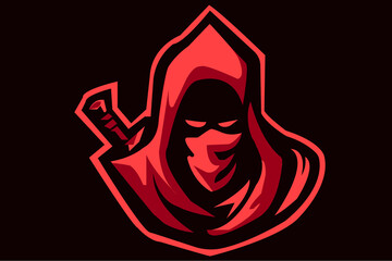 red hoodie assassin esports logo for gaming mascot