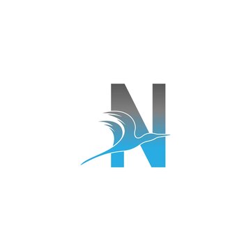 Letter N logo with pelican bird icon design