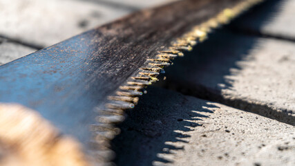 old hand saw close up