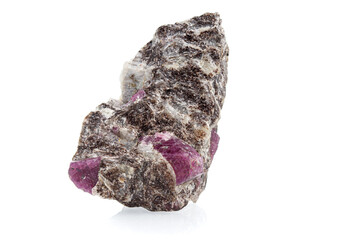 macro mineral stone ruby on a white background