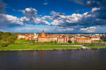 Grudziądz city over the Vistula River in the afternoon sun. Poland