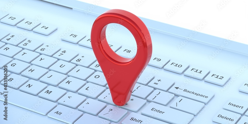 Poster online maps, gps navigation concept. map pointer location on a laptop. 3d illustration